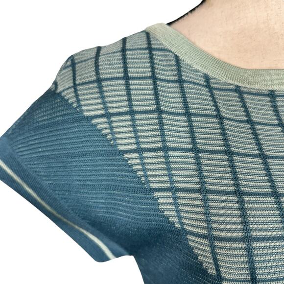 St. John Small Sweater Top Cap Sleeve Round Neck Stretch Julep/Patina Teal Green - Picture 3 of 9